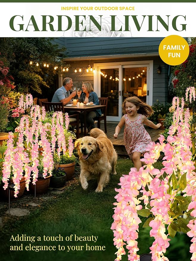 GIGALUMI Solar Lights Outdoor for Garden Decor, 2 Pack Solar Flower Lights Waterproof, 2 Lighting Modes Wisteria for Pathway,Yard, Patio Decoration, Gardening Gifts for Women (Pink)