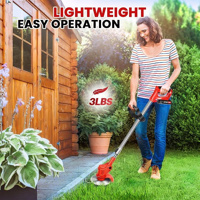 Electric Weed Wacker Cordless Weed Eater Battery Powered 21V, 4-in-1 Brush Cutter/String Trimmer/Grass Trimmer/Lawn Mower, 6 inch Lightweight Edger Stringless Weed Trimmer with Blade, 2 Battery
