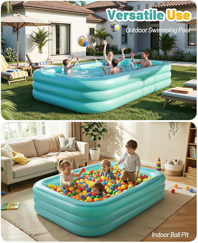 HeySplash Inflatable Pool with Canopy, Large Inflatable Swimming Pool for Adults & Kids, Blow Up Pool Thickened Family Pool for Outdoor Backyard Garden Party Summer Fun, 102" x 65" x 22"(Green)