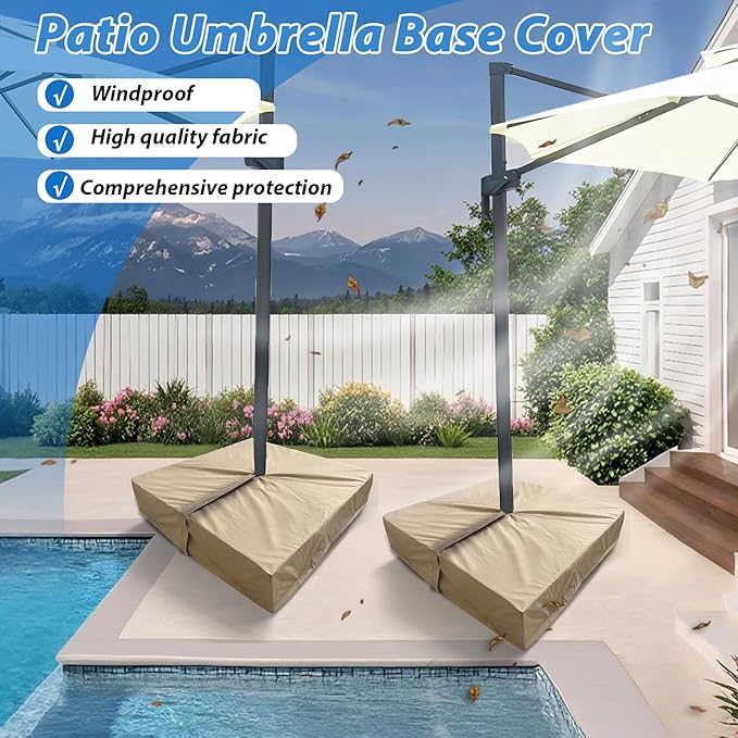 Patio Umbrella Base Cover 2 Pack 600D Polyester Weather-Resistant Waterproof Square Umbrella Base Cover 30"L x 30"W x 5"H Anti-UV Anti-Fade Outdoor Cantilever Umbrellas Stand Base Protect Covers,Beige