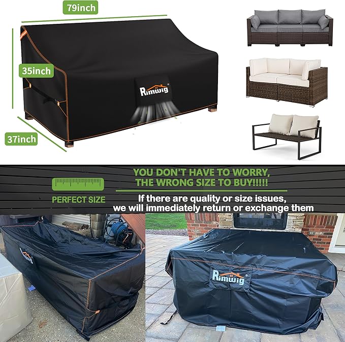 Outdoor Sofa Covers Waterproof 3-Seater outdoor couch cover 420D Heavy Duty Patio Sofa Covers with rainproof windproof 79Wx37Dx35H inches Patio Loveseat Cover