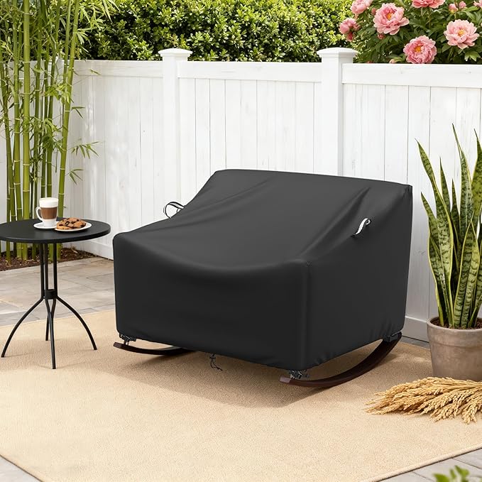 COSHNIBI Outdoor Papasan Rocking Chair Cover,Heavy Duty Waterproof Rocker Cover ,Fits for Rocking Chairs & Rattan Wicker Chairs-60"W x 43"D x 33"H