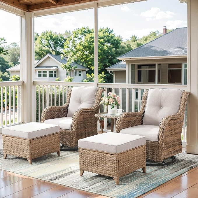 Belord Small Outdoor Side Table - 50 LBS Weight Capacity Wicker Side Table with Storage, Tempered Glass Top Patio Side Table for Porch Balcony Deck Yellow
