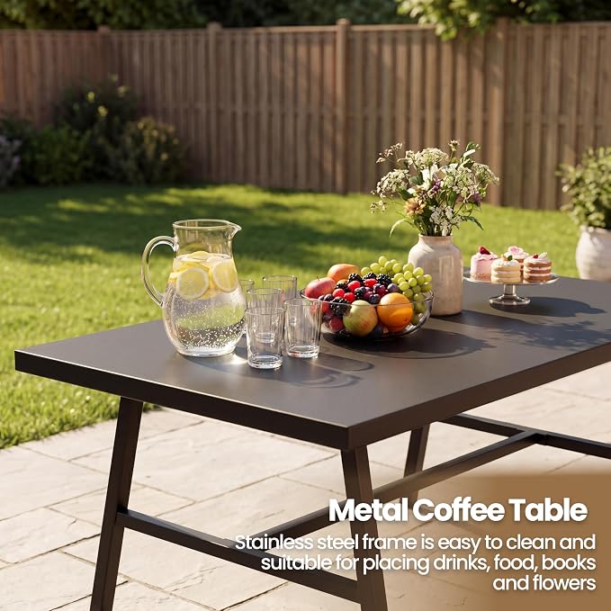 Metal Patio Furniture Set, 4 Piece Outdoor Furniture Set, All Weather Modern Outdoor Couch Sofa with Comfortable Cushions & Coffee Table, Metal Conversation Set for Balcony, Porch, Deck (Navy)