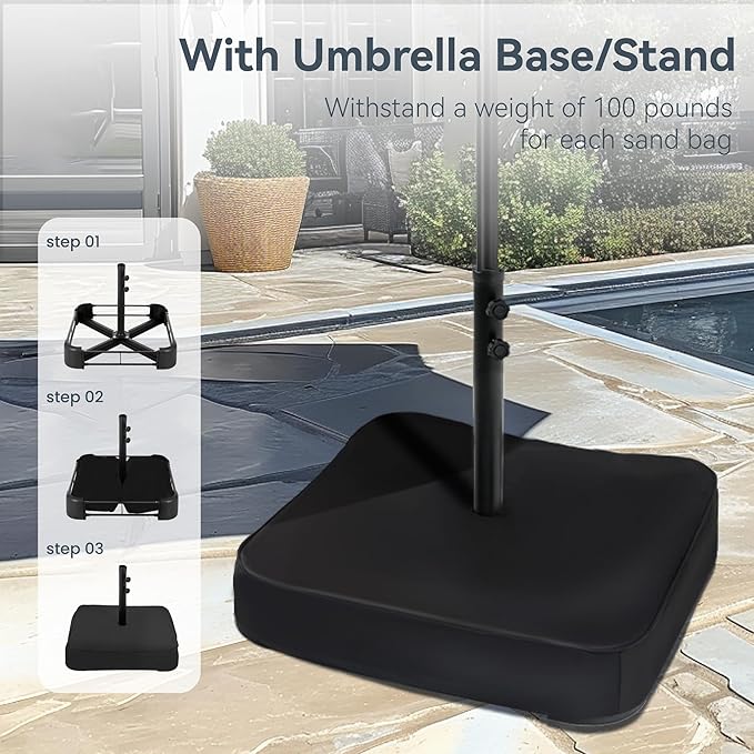 PHI VILLA 15ft Large Patio Umbrellas with Base Included, Outdoor Double-Sided Rectangle Market Umbrella with Stand, Outside Umbrellas for Poolside Lawn Backyard, Ivory