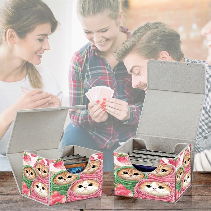 Card Deck Box for MTG, Cards Storage Box Fits 120+ Sleeved, Leather Small Size Strong Magnetic Closing Card Case for Board Games Magic TCG CCG Baseball Collection, Moon Orange Mushroom