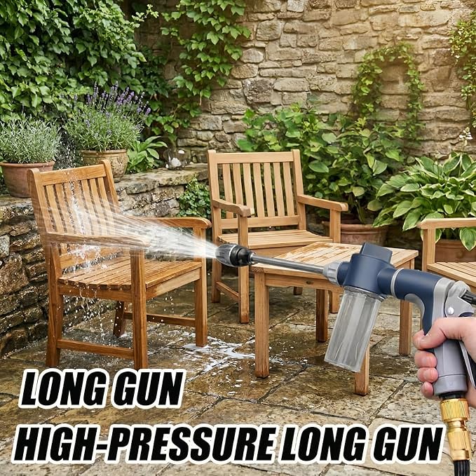 High Pressure Washer Gun with Foam Cannon & 6 Adapters, 360° Rotating 3-Mode Garden Hose Nozzle, Power Car Detailing & Patio Cleaning Tool, Fits U.S. 3/4" Thread