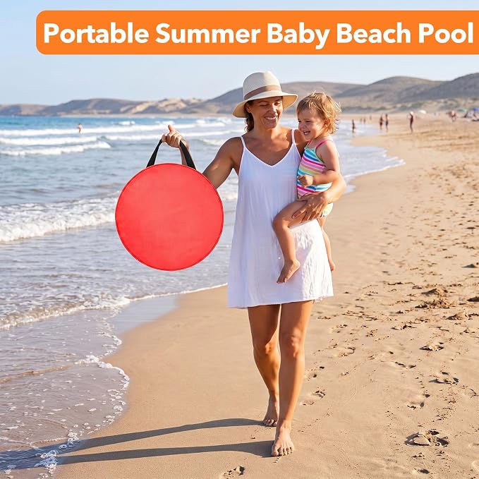Hungdao Pop up Baby Beach Pool Portable Toddler Paddling Pool Cute Shape Beach Pit with Water Bag and Storage Bag for Infant Kids Boys and Girls Outdoor Summer Camping Traveling Vacation (Watermelon)