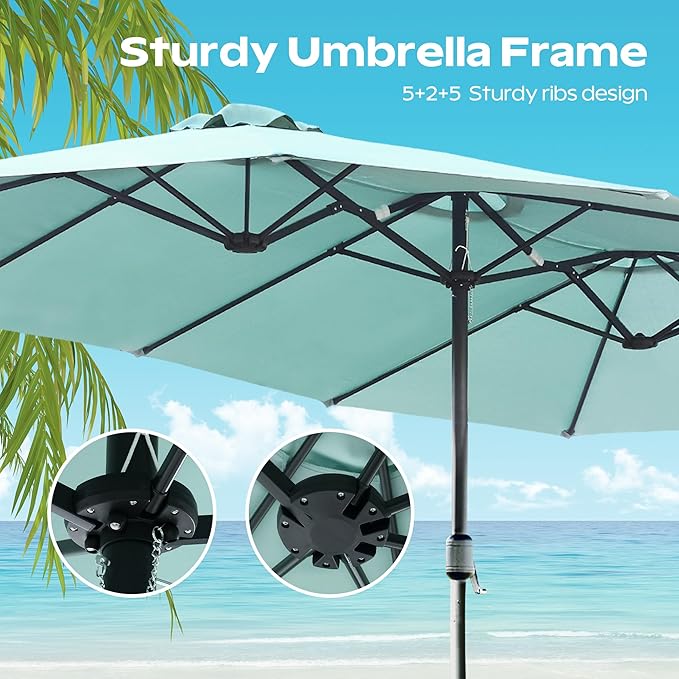15ft Umbrella Outdoor Patio - Double-Sided Large Market Rectangle Umbrellas with Crank Handle for Patio Garden Yard Pool (No Base)