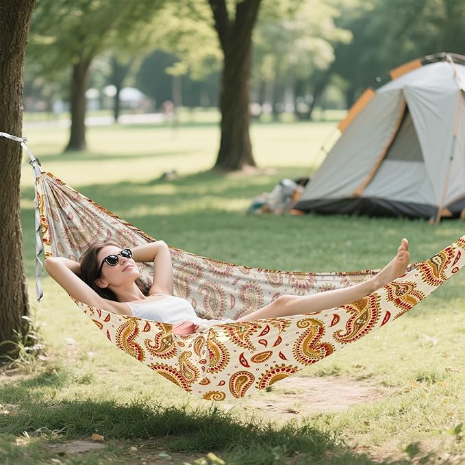 Camping Hammock Outdoor Hammocks for Outside Paisley Indian Beach Trees Portable Lightweight with Pockets Tree Straps Indoor