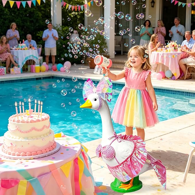 Mermaid Porch Goose Outfits, Summer Lawn Goose Statue Bikini Costume, Cement/Plastic Goose Clothes Swimsuit,23" Yard Goose Statue Patio Garden Decoration(Pink)