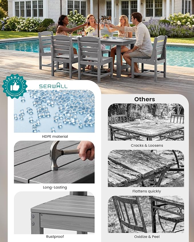 SERWALL All Weather Armless Outdoor Dining Chair Set of 2, Light Gray | Armless Dining Chairs built to last with 330 lb capacity. Compact 24.6"Dx19.3"Wx33.6"H. Weatherproof & easy to clean.