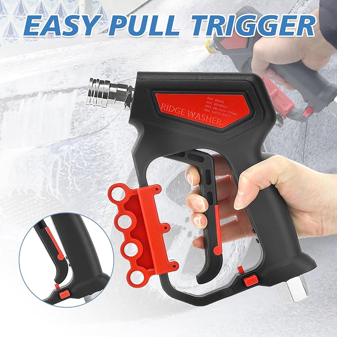 RIDGE WASHER Pressure Washer Gun 5000 PSI with Nozzle Bracket, 12 GPM, Power Washer Trigger Gun with 1/4" Quick Connector, 360Β° Swivel 3/8'' NPT Thread, M22-14 mm and M22-15 mm Fitting