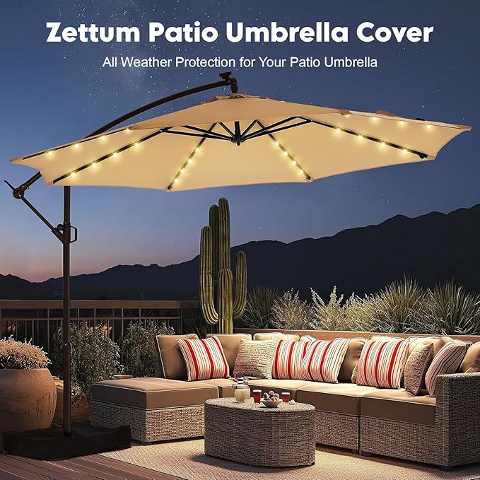 Zettum Patio Umbrella Cover - 600D Outdoor Cantilever Umbrella Cover Waterproof & Heavy Duty, Large Offset Umbrella Cover Banana Parasol Covers for 7.5-11.5 FT Umbrellas