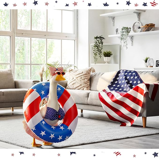 Bikini Porch Goose Outfits with Sunglasses and Swimming Tube for 23" Summer Goose Costume Garden Patio Statue Decor (4th of July)