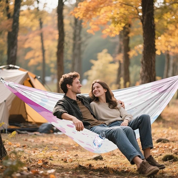 Qilmy Pattern Camping Hammock Single – 330 lbs Capacity, Lightweight with Tree Straps & Carabiners, Portable for Hiking, Travel, Backpacking
