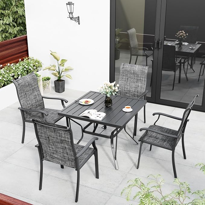 Pamapic 5-Piece Outdoor Dining Set, Patio Dining Set for 4, All-Weather Outdoor Patio Set with 4 Regular Chairs for Garden, Poolside, Deck,Gray