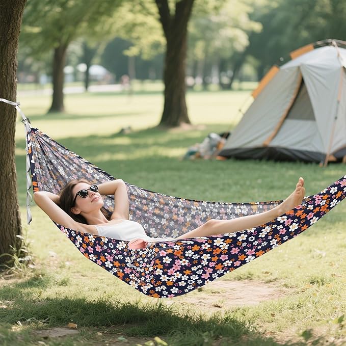 Camping Hammock Outdoor Hammocks for Outside Small Flowers Beach Trees Portable Lightweight with Pockets Tree Straps Indoor