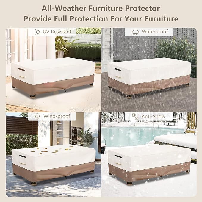 Outdoor Coffee Table Cover Waterproof, Heavy Duty Patio Rectangular Side Table Covers, 48W x 28D x 16H Inches Outdoor Tables Cover (Beige)