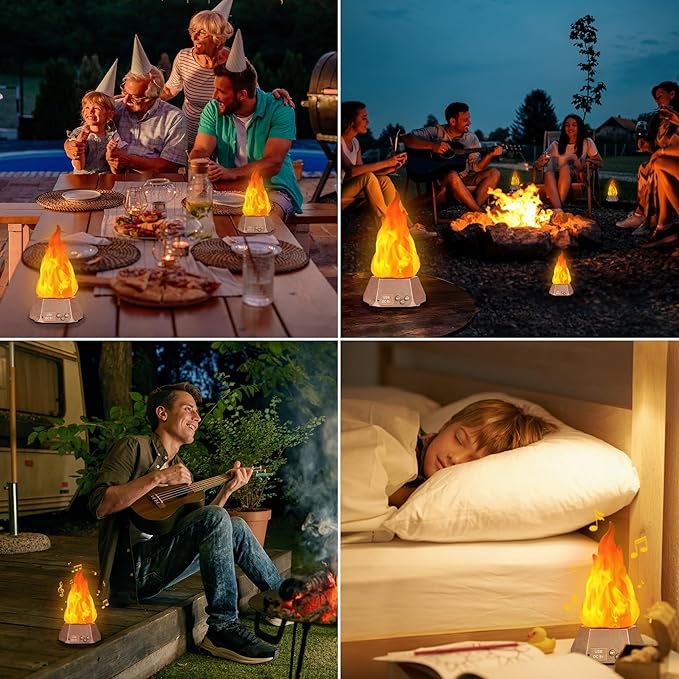Toodour Outdoor Flame Lights with Bluetooth Speaker, 2 Pack Flickering Flame Decorative Lights with Speaker, Waterproof LED Flame Torche for Camping Garden Deck Patio Path Yard Party Bar Outdoor Decor