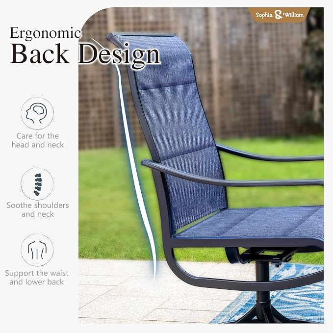 Sophia & William Patio Dining Set for 8 w/Metal Table & Blue Swivel Chairs | High-back & Padded, Rectangle, Umbrella Hole, Durable Material, Ergonomic design, Weather-resistant, Outdoor backyard deck