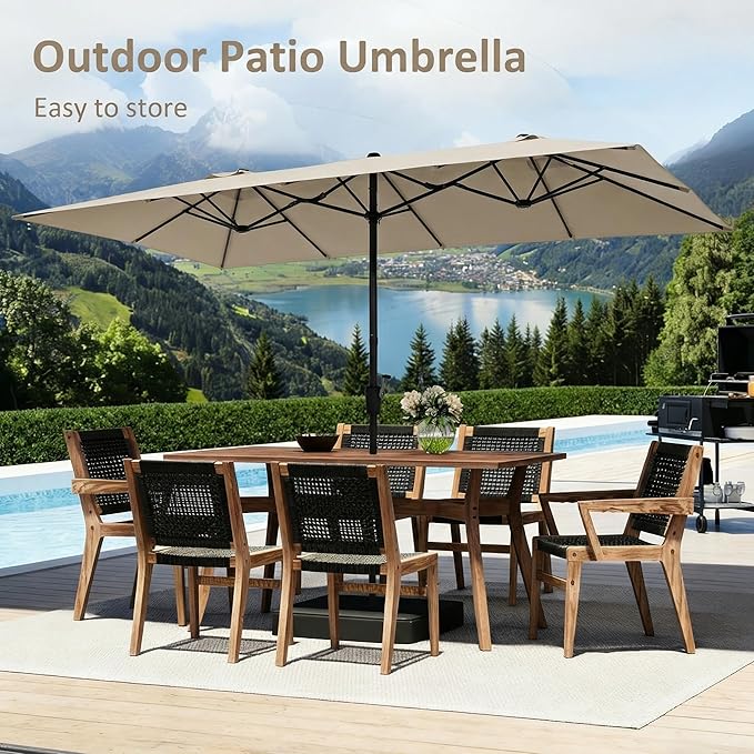 15×15ft Outdoor Patio Umbrella, Double Sided Market Rectangle Umbrella with Crank Handle, Large Sun Shade for Outside Deck, Backyard, Garden