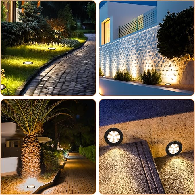 9W Landscape Lights Outdoor, 120V In-Ground Lights IP68 Waterproof 2700K Warm White Outdoor Well Lights for Yard Pathway Driveway Deck, 8 Pack