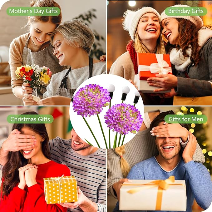 Solar Lights Outdoor Waterproof, 2 Pack Purple Solar Firefly Swaying Lights with Flowers, Flower Light Garden Decor for Outside Yard Patio Halloween for Women Grandma