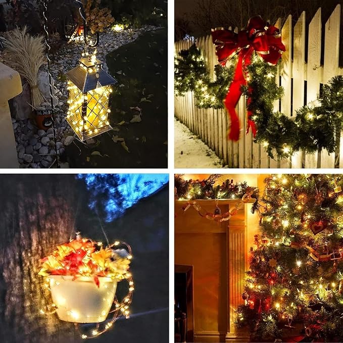 Solar Fairy Lights, 4 Pack Total 800LED 288FT Waterproof String Lights | Warm White, Copper Wire, 8 Lighting Modes Solar Twinkle Lights for Tree Garden Patio Party Outdoor Christmas Decorations