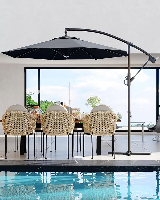 IDEALHOUSE 10FT Offset Cantilever Patio Umbrella with Cross Base, Large Outdoor Umbrella with Infinite Tilt & Crank Lift, UPF 50+ Fade-Resistant Fabric, Vented Canopy for Garden, Deck, Backyard