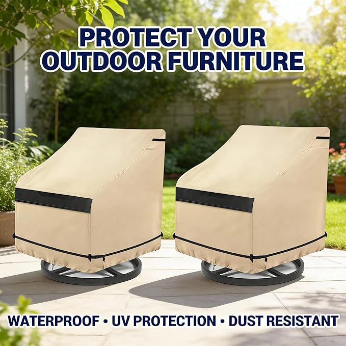 NEVERLAND Patio Chair Covers 2 Pack, 600D Heavy Duty Waterproof Outdoor Chair Covers, Windproof and UV Resistant Furniture Covers for Lounge, Swivel & Lawn Chairs, 29W x 30D x 36H Inch