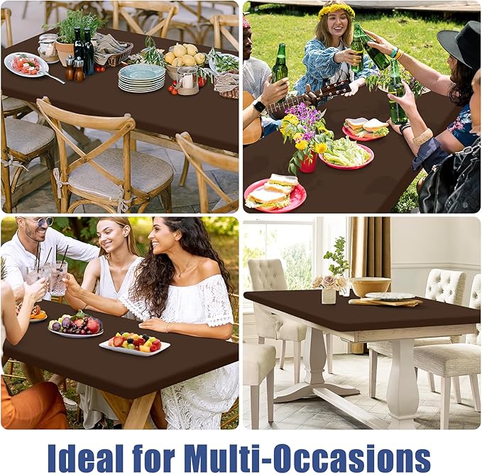 Moosfor Spandex 8 Foot Rectangle Table Cloth 2 Pack, Elastic Fitted Tablecloths for Picnic, Stretch Washable Patio Table Cover for Outdoor, Camping, Banquet and Parties (Coffee, 30"x96")