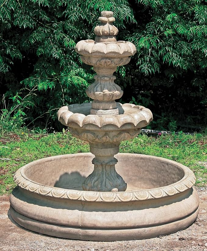 Solid Rock Stoneworks 2 Tier Ribbed Basin Fountain - 52" Tall - Desert Sand Brown