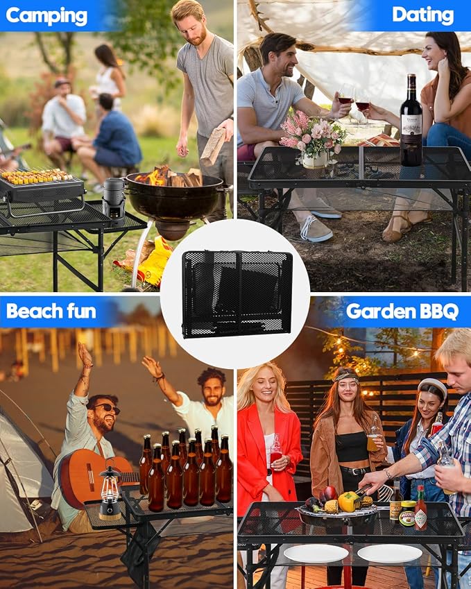 MSDADA Folding Grill Table, Height Adjustable Aluminum Table, Portable Outdoor Table for Camping, Picnic, Patio, Dining, BBQ, Party, Black (36 * 23.62 inch)