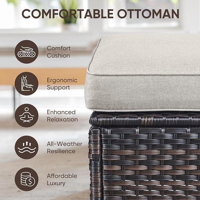 Swivel Patio Chairs sofa Set of 6 with 6" Thick Cushion - Wicker Outdoor Swivel Rocker Patio Chair ,Sofa/Glass coffee table, High Back Comfortable Outdoor Glider Chairs - Brown Wicker | Beige Cushions