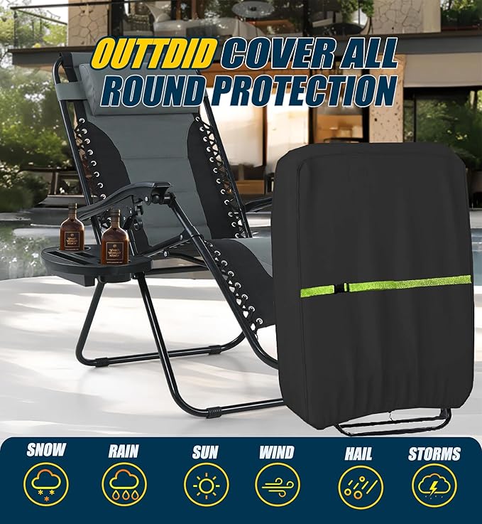 Outdoor Zero Gravity Folding Chair Cover 600D Waterproof Patio Foldable Lawn Lounger Recliner Chair Covers Patio Furniture Covers - 1 Pack 28" W x 14" D x 43" H