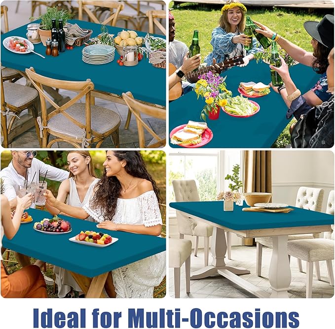 Moosfor Spandex 4 Foot Rectangle Table Cloth 2 Pack, Elastic Fitted Tablecloths for Picnic, Stretch Washable Patio Table Cover for Outdoor, Camping, Banquet and Parties (Peacock Blue, 30"x48")