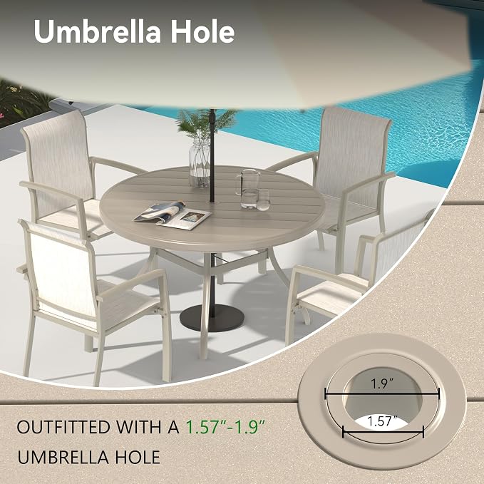 BROVAVE 40" Outdoor Round Dining Table, Metal Dining Tables, Patio Dining Table with Rust-Proof & Easy-Assembly for Deck/Lawn/Garden, Sandstone