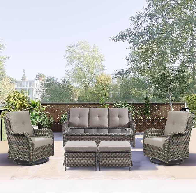 Rilyson Outdoor Couch Wicker Patio Sofa - 3 Seat Rattan Sofa with Deep Seating and Comfortable Cushions for Outside Porch Deck Balcony Garden(Mixed Grey/Grey)