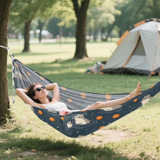 Camping Hammock Outdoor Hammocks for Outside Hamsters Oranges Beach Trees Portable Lightweight with Pockets Tree Straps Indoor Small