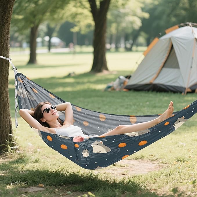 Camping Hammock Outdoor Hammocks for Outside Hamsters Oranges Beach Trees Portable Lightweight with Pockets Tree Straps Indoor Small
