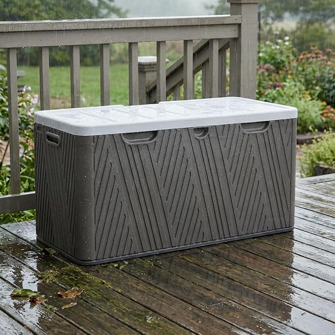 BPS 85 Gallon Resin Deck Box, Outdoor Storage Box Waterproof & Weather-Resistant Lockable, Large Patio Storage Container for Cushions, Garden Tools