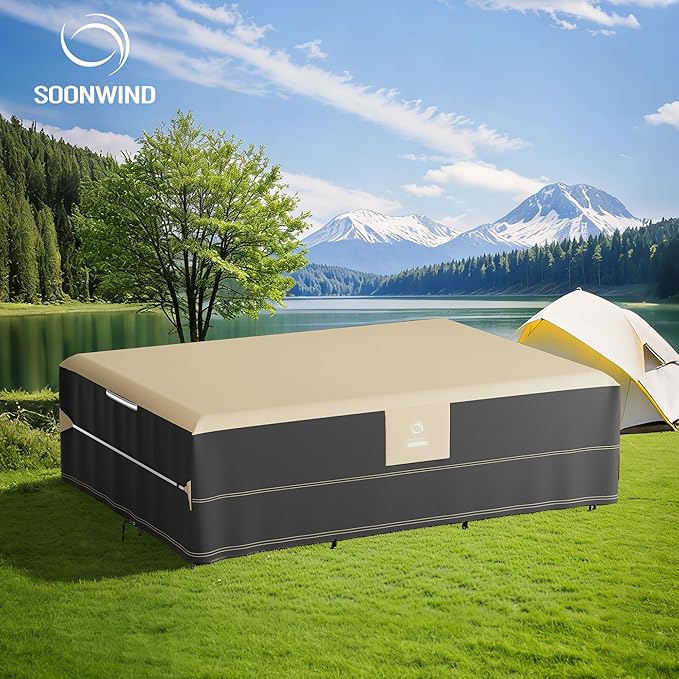 Heavy Duty Waterproof Outdoor Patio Furniture Covers - All Weather Protection for Sectional Sofa, Dining Table & Chair Set, Protector Cover (Beige & Black, Rectangular-90" L x 64" W x 28"H)