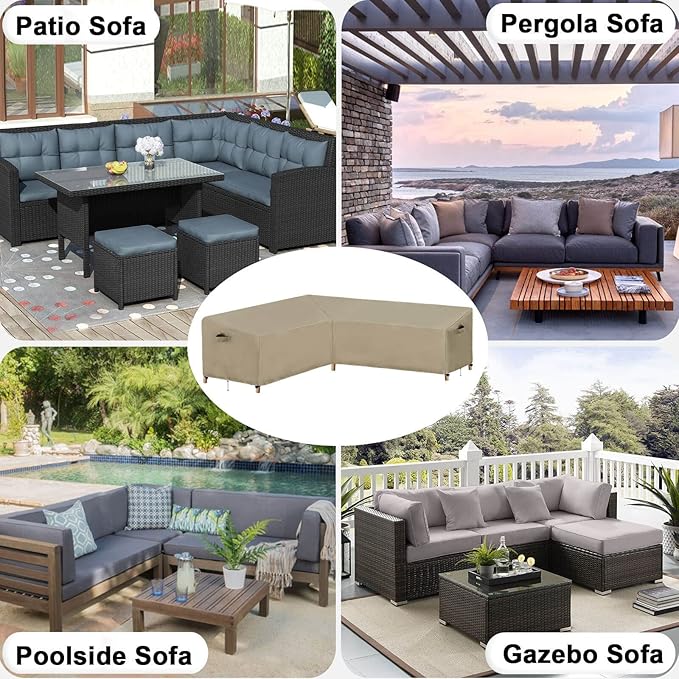 OutdoorLines Waterproof Outdoor Patio Sectional Cover - UV Resistant & Windproof L-Shaped Patio Furniture Covers for Deck, Lawn and Backyard, 420D Heavy Duty Couch Cover, Left Facing, 83"x104", Camel