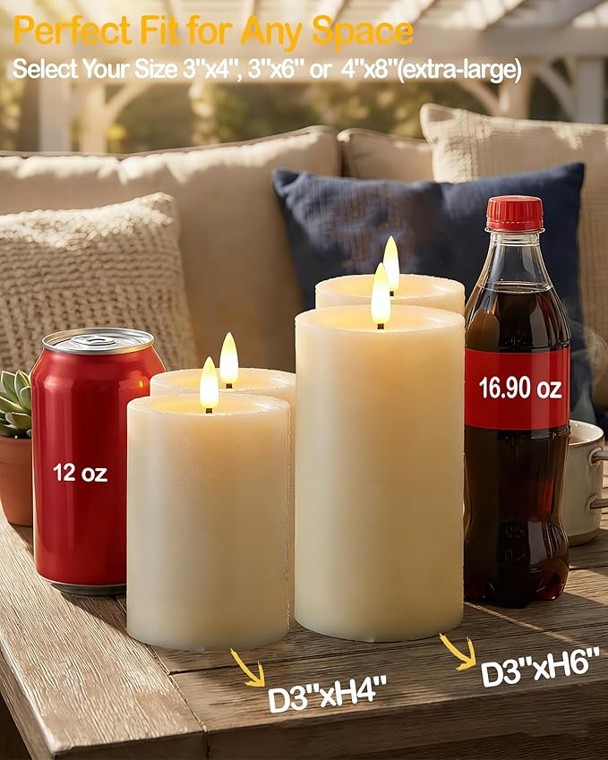 Gmnee 3"x6" Outdoor Waterproof Flameless Candles with Remote and Timers, LED Candles, Battery Operated Candles, Electric Fake Pillar Candles for Patio Porch, and Lanterns Decor (Ivory, Plastic)