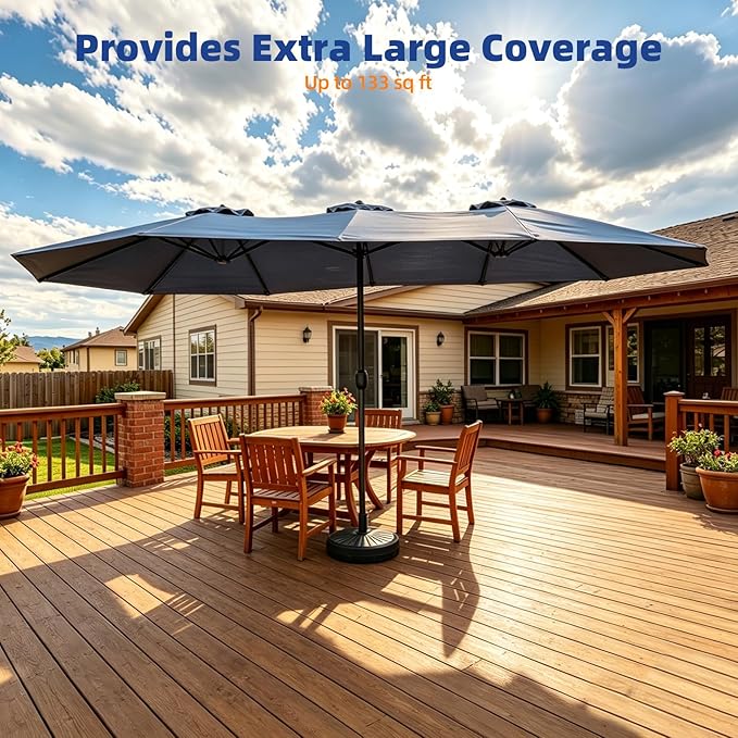15ft Double-sided Umbrella Replacement Canopy Cover,12 ribs Large Triple Parasol Top For Market Outdoor Patio Shades,Frame not Include