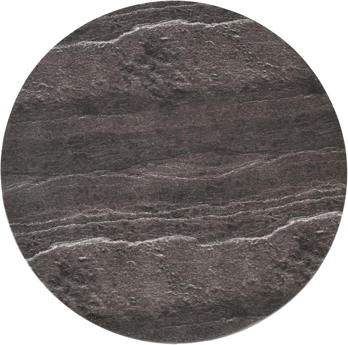 24/7 Shop at Home Ranera Modern 14-inch Natural Stone Side Table with Round Drum Base, Marble Nightstand, Patio End Table, for Living Room, Covered Outdoor Spaces, Balcony, Warm Gray Travertine
