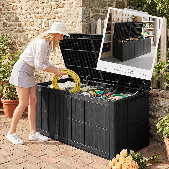 UDPATIO 220 Gallon Deck Box Outdoor Storage Box Lockable Waterproof Indoor Outdoor Storage Container for Patio Cushions, Garden Tools, Package Delivery Boxes for outside