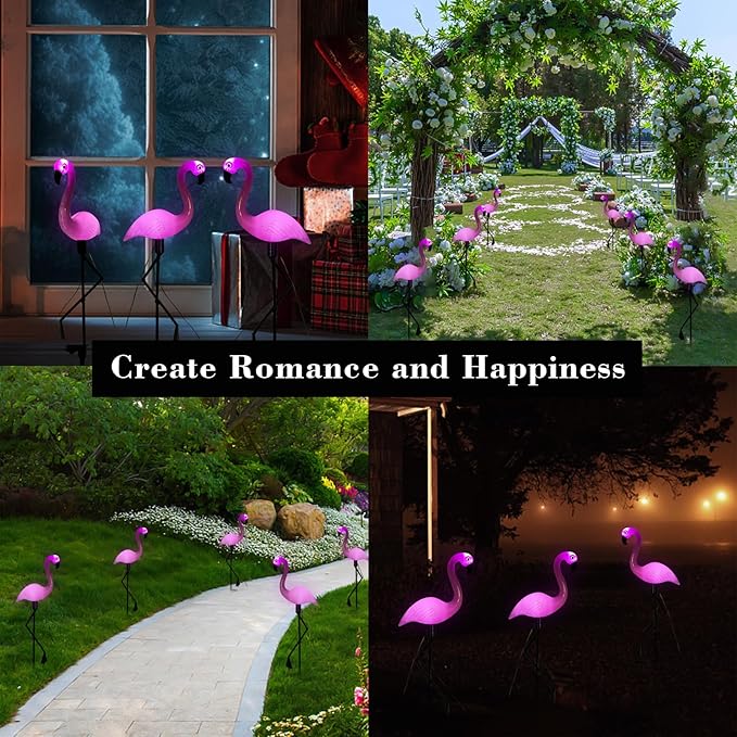 Solar Flamingo Light 6 Pcs, Waterproof Solar Garden Lights Outdoor Decor, Pink Flamingo Garden Decor, Birthday Christmas New Home Gift, for Yard Lawn Walkway Pathway