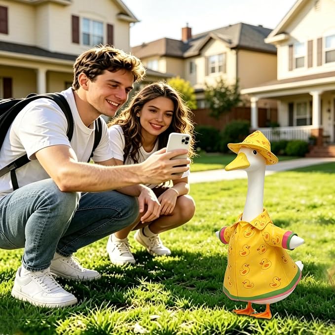 Porch Goose Raincoat Outfit 3Pc Set for 23 Inch Large Lawn Goose Statue - Yellow Waterproof Goose Clothes with Umbrella Hat -All Weather Outdoor Garden Patio Yard Front Porch Decor Goose Costume